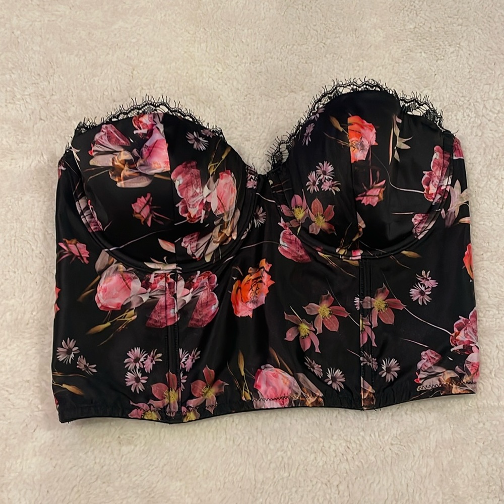 Victoria's Secret Very Sexy Strappy Underwire Floral Bra Bustier Corset Top 32D